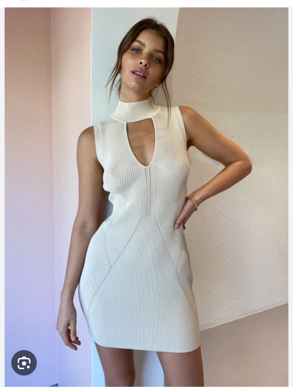 Manning Cartell Tan Cutout Ribbed Knit Mini Dress NWT Medium reg $299